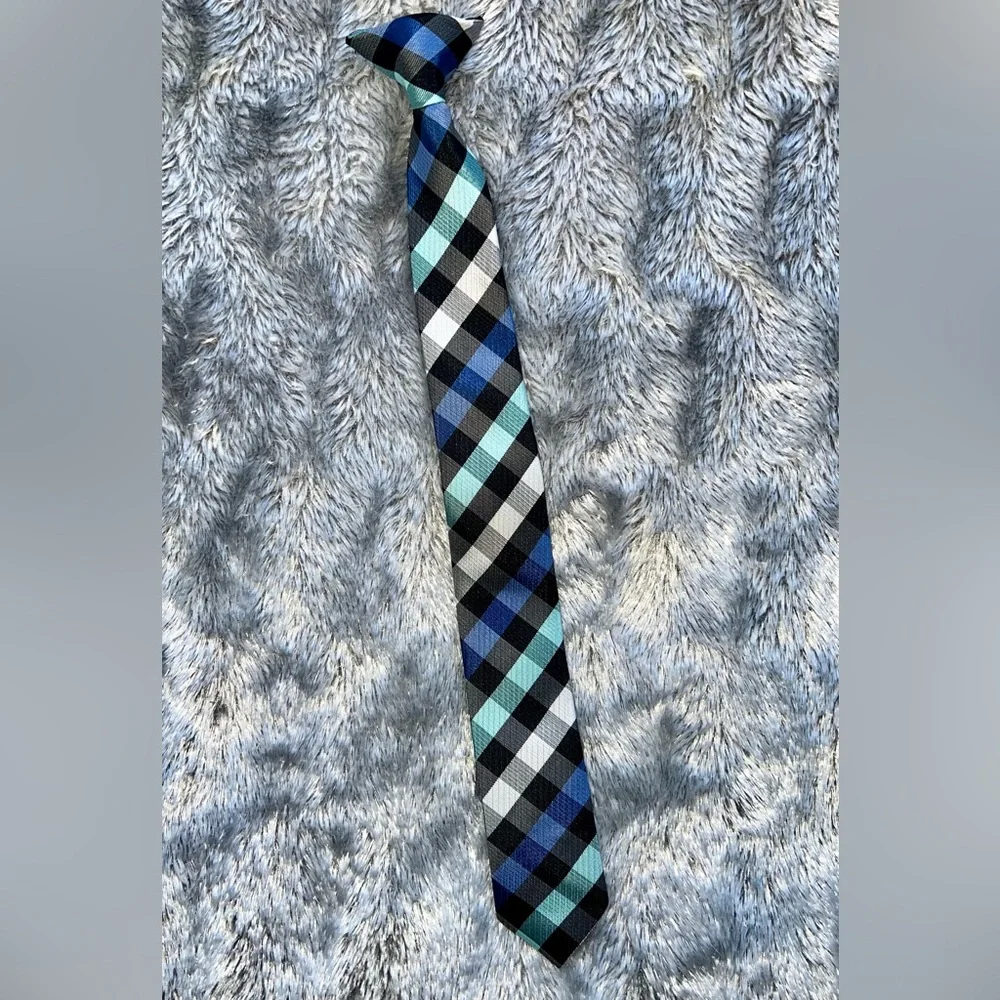 Kids Elegant Checkered Tie in Blue, Black, and Teal